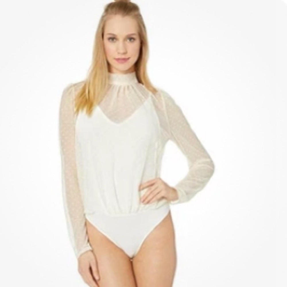 Free People Ivory Twice the Fun Cream Polka Dot Bodysuit